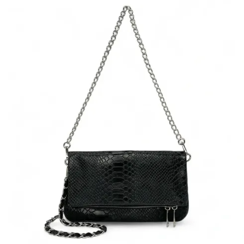 sac en cuir noir femme italien avec motifs python porté main et bandoulière