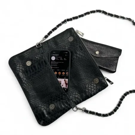 sac a main forme pochette pour femme avec bandoulière en cuir à motifs