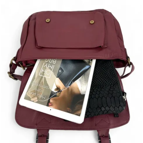 Sac cartable femme | Sac bandoulière en cuir lisse BUFFALO