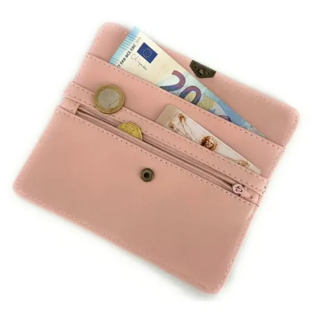 porte-monnaie pochette femme en cuir lisse rose fabriqué en italie tendance