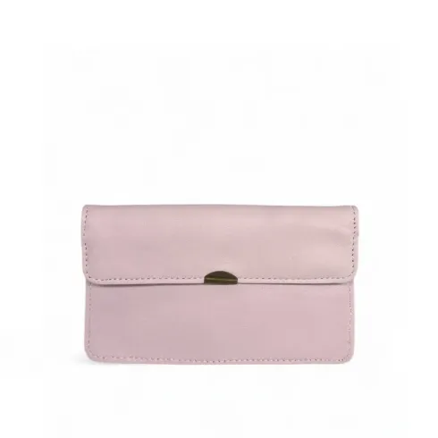 pochette rose pale en cuir lisse femme fabriqué en italie
