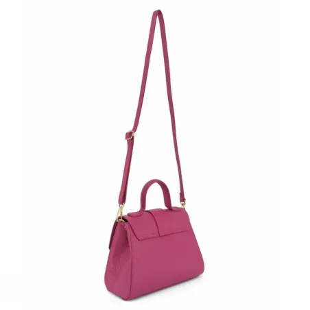 sac à main en cuir grainé pour femme avec bandoulière amovible rose fuchsia