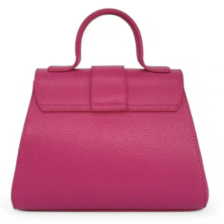 petit sac trapèze en cuir grainé pur vachette fuchsia pour femme avec bandoulière amovible