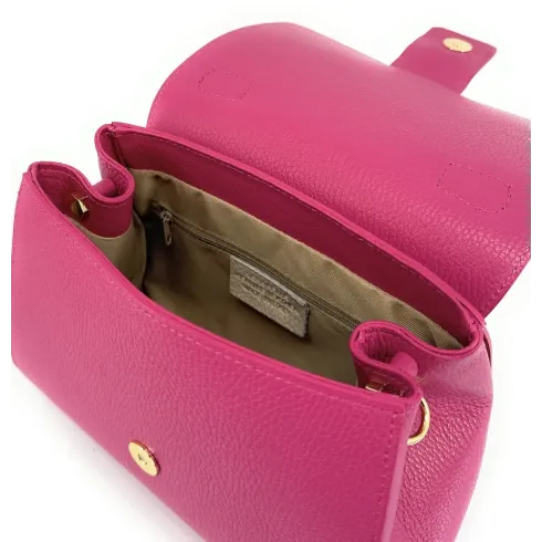 mini sac à main rose fuchsia en cuir italien pur vachette grainé pour femme tendance