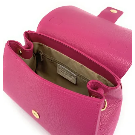 mini sac à main rose fuchsia en cuir italien pur vachette grainé pour femme tendance