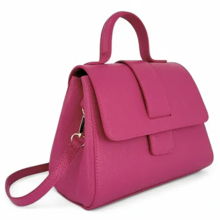 sac en cuir rose fuchsia pour femme en cuir grainé porté main femme mode