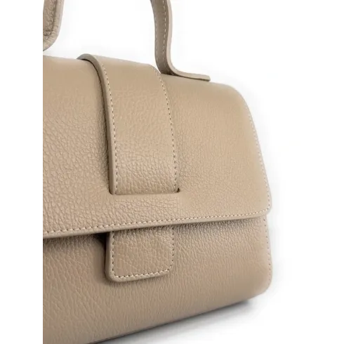 mini sac à main en cuir grainé taupe pur de vachette fabriqué en italie femme