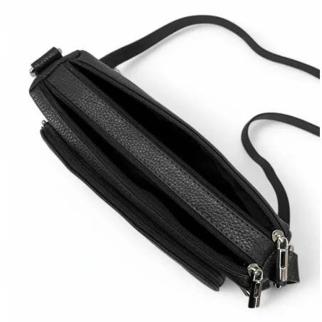 Sac bandoulière femme en cuir italien grainé porté épaule et de travers sac trotteur tendance noir