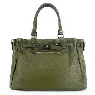 sac à main en cuir vert kaki pur de vachette grainé pour femme