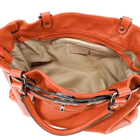 sac à main mandarine en cuir pur vachette grainé pour femme