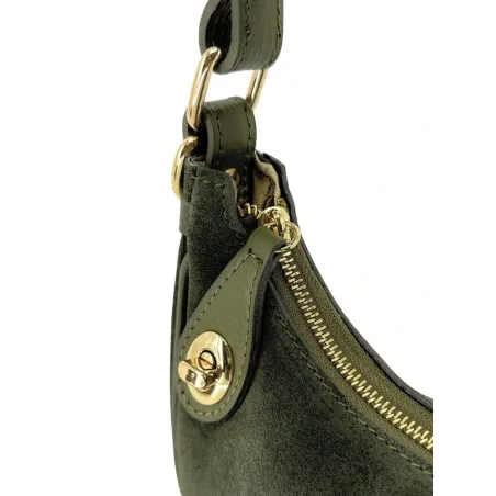 Sac à main demi-lune pour femme en cuir vert kaki italien