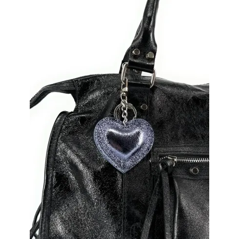 charm forme coeur porte-clés bleu celeste en cuir glowy