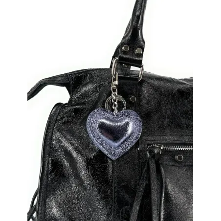 charm forme coeur porte-clés bleu celeste en cuir glowy