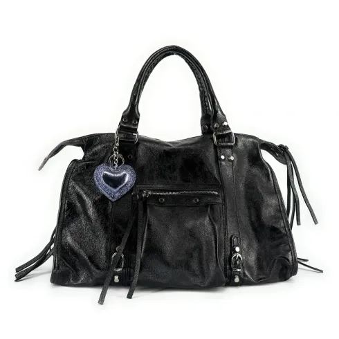 porte clé coeur en cuir irisé fabriqué en Italie bleu celeste