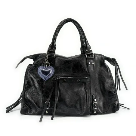 porte clé coeur en cuir irisé fabriqué en Italie bleu celeste