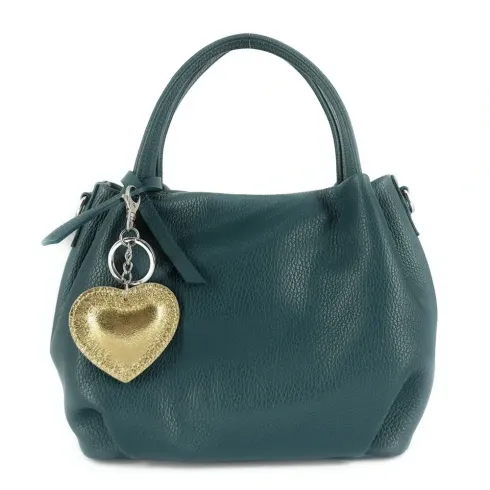 charm forme coeur porte-clés fabriqué en italie en cuir métallisé or
