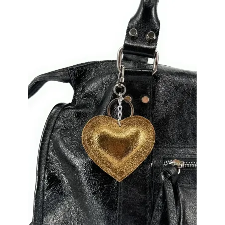 porte clé coeur en cuir or vieilli fabriqué en Italie