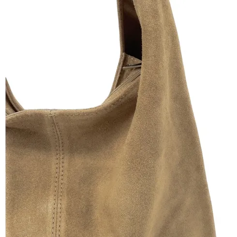 sac à main tendance femme en cuir suédé taupe moyen