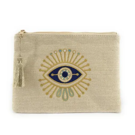 Pochette trousse en tissu glossy très tendance couleur naturel
