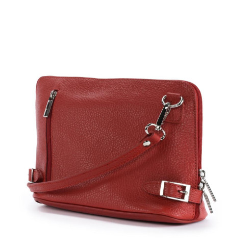 Mini sac bandoulière femme en cuir grainé porté épaule de travers et bandoulière rouge clair sac trotteur tendance