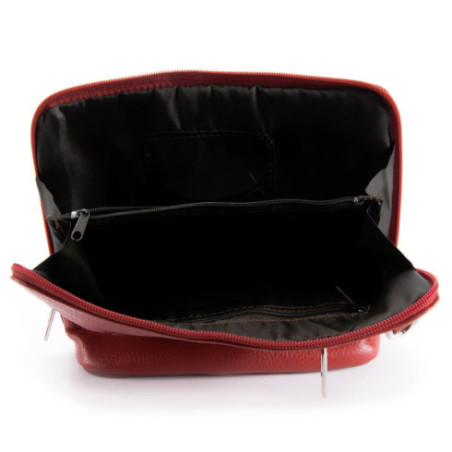 Mini sac trotteur femme en cuir italien grainé porté de travers et bandoulière rouge clair
