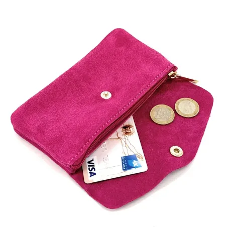 Mini-pochette pour femme rose fuchsia en daim italien