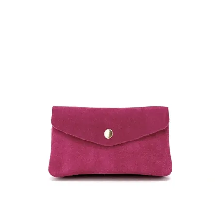 Pochette porte-monnaie en cuir nubuck italien pour femme rose fuchsia