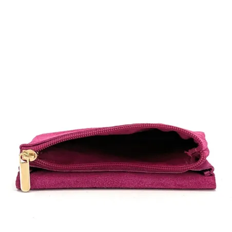 Porte-monnaie en daim couleur fuchsia pur de vachette