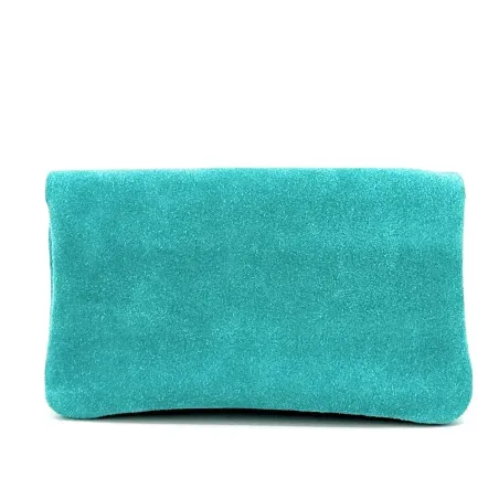 Pochette porte-monnaie en nubuck italien pour femme turquoise