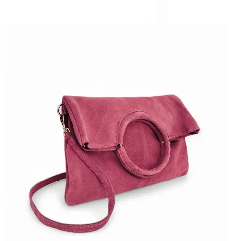 Sac très tendance femme en cuir porté épaule avec bandoulière amovible rose foncé