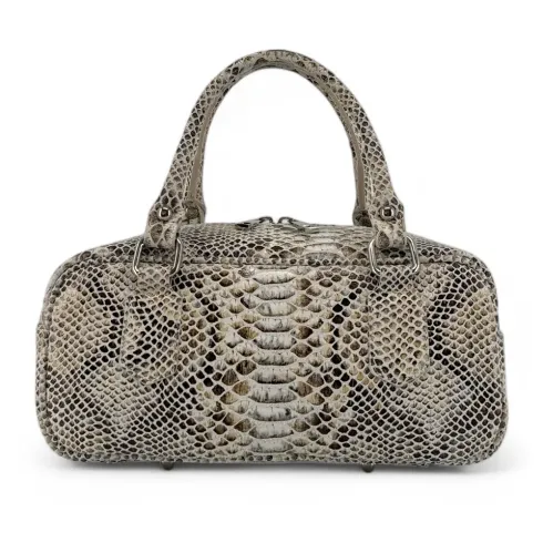 sac imprimé python crème en cuir grainé italien porté main très tendance
