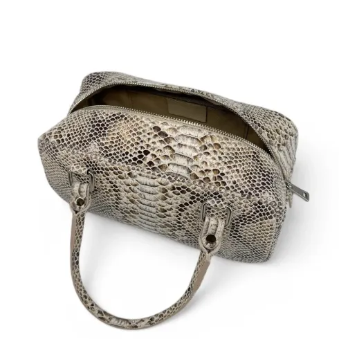 sac à main imprimé python pour femme type bowling en cuir grainé italien