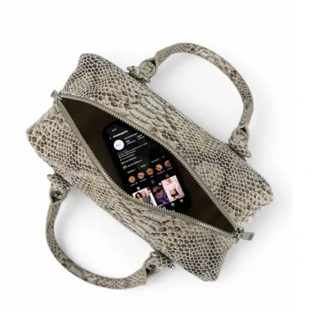 sac femme en cuir grainé à motifs python porté main avec bandoulière amovible