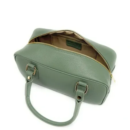 sac à main femme type bowling en cuir grainé italien vert pastel