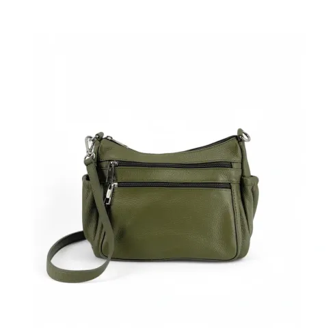 sac bandouliere tendance femme vert kaki en cuir grainé italien