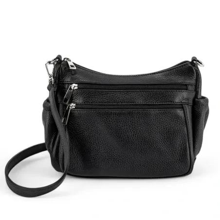 sac bandoulière femme type besace multipoches en cuir grainé noir