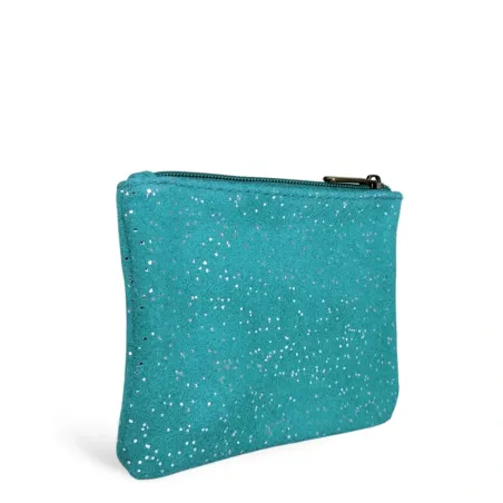 petite maroquinerie femme en cuir métallisé bleu des mers du sud