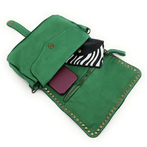 sac à main bandoulière femme en cuir vintage italien vert anglais