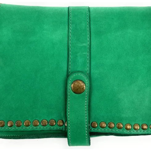 besace à bandoulière femme vert anglais en cuir pleine fleur souple délavé