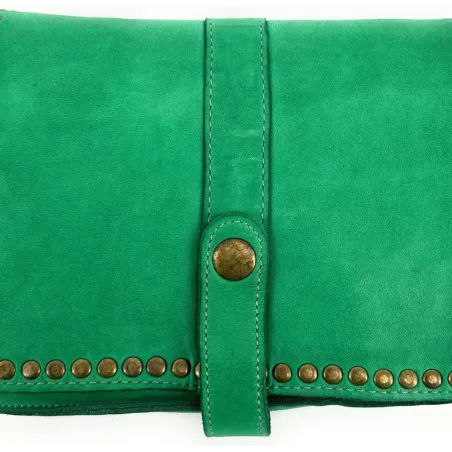 besace à bandoulière femme vert anglais en cuir pleine fleur souple délavé