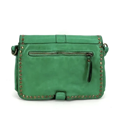 mini sac bandoulière en cuir vintage souple vert anglais fabriqué en italie