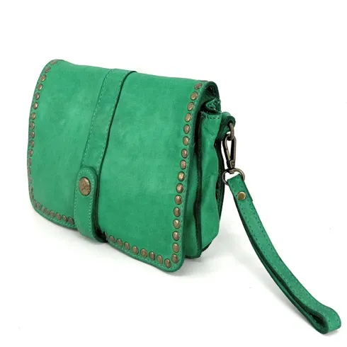 mini sac besace femme vert anglais en cuir souple vintage