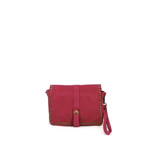 Mini-sac bandoulière messager mode femme en cuir vintage souple plein fleur délavé bandoulière amovible et reglable rose fuschia
