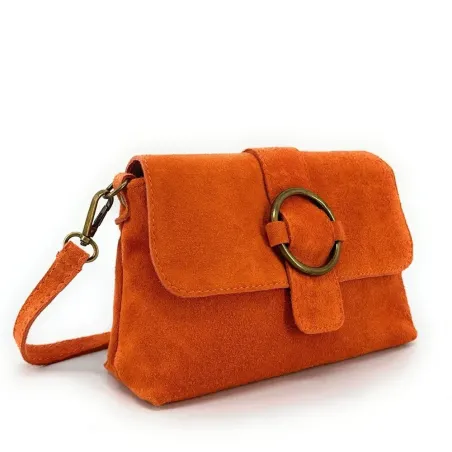 sac à main en croute de cuir italien pur de vachette pour femme orange