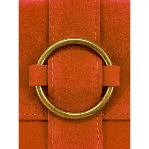 mini sac trotteur orange foncé femme avec bandoulière amovible en cuir suédé