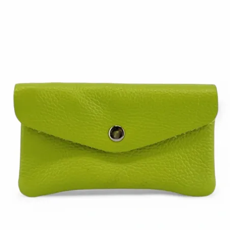 porte-monnaie pochette pour femme en cuir grainé italien vert anis fabriqué en italie