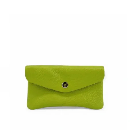 mini pochette porte-monnaie femme vert anis fabriqué en Italie en cuir grainé italien
