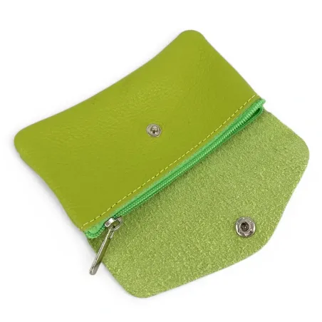 porte-carte porte-monnaie tendance femme en cuir grainé vert anis
