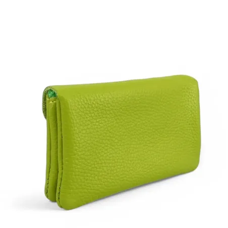 mini pochette porte-monnaie femme vert anis fabriqué en Italie en cuir grainé italien