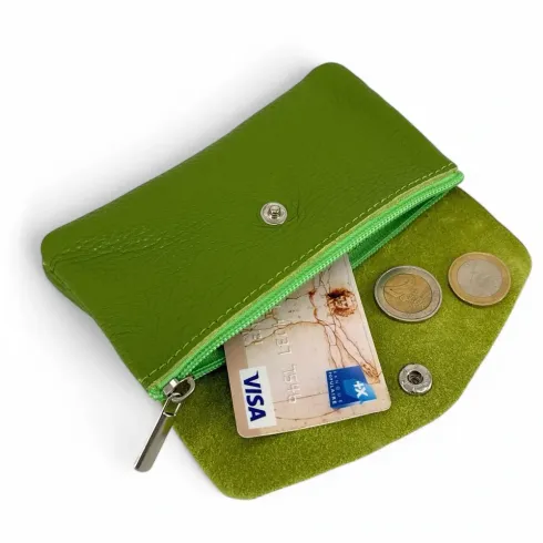 portemonnaie pochette porte-carte pour femme en cuir grainé vert